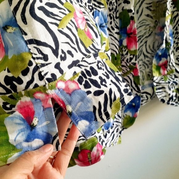 Choices  100% Linen Open Front Floral B&W Zebra Stripes Sleeve Women's Blazer 2X - Picture 8 of 11
